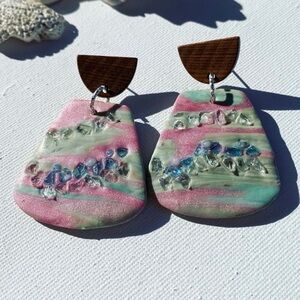 Handcrafted Pink and Green Lightweight Earrings
